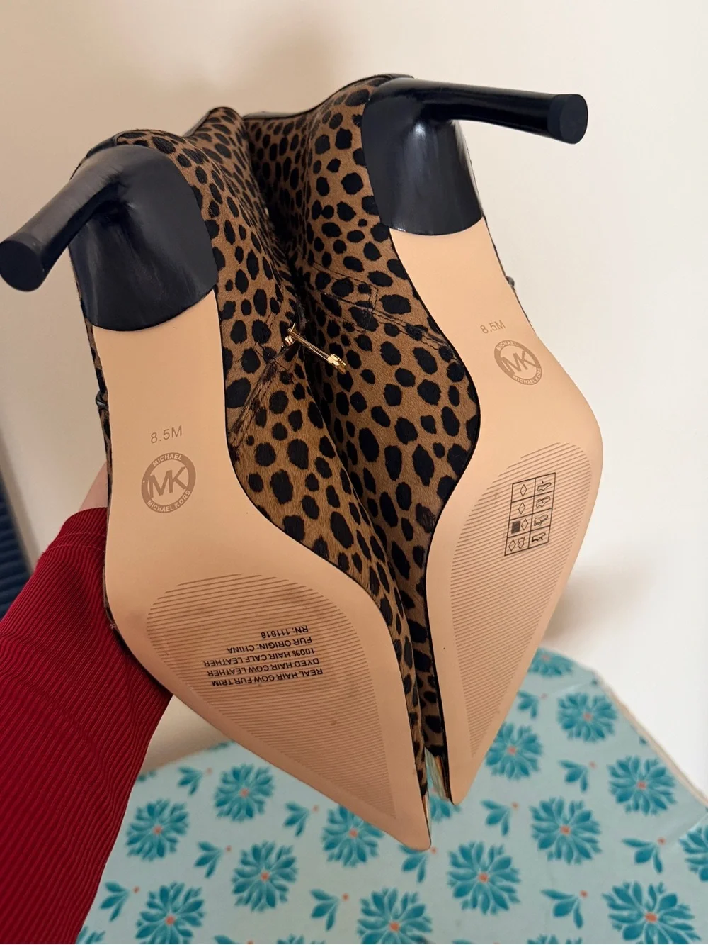 Michael Kors Leopard Print Ankle Boots with Gold Toe Cap